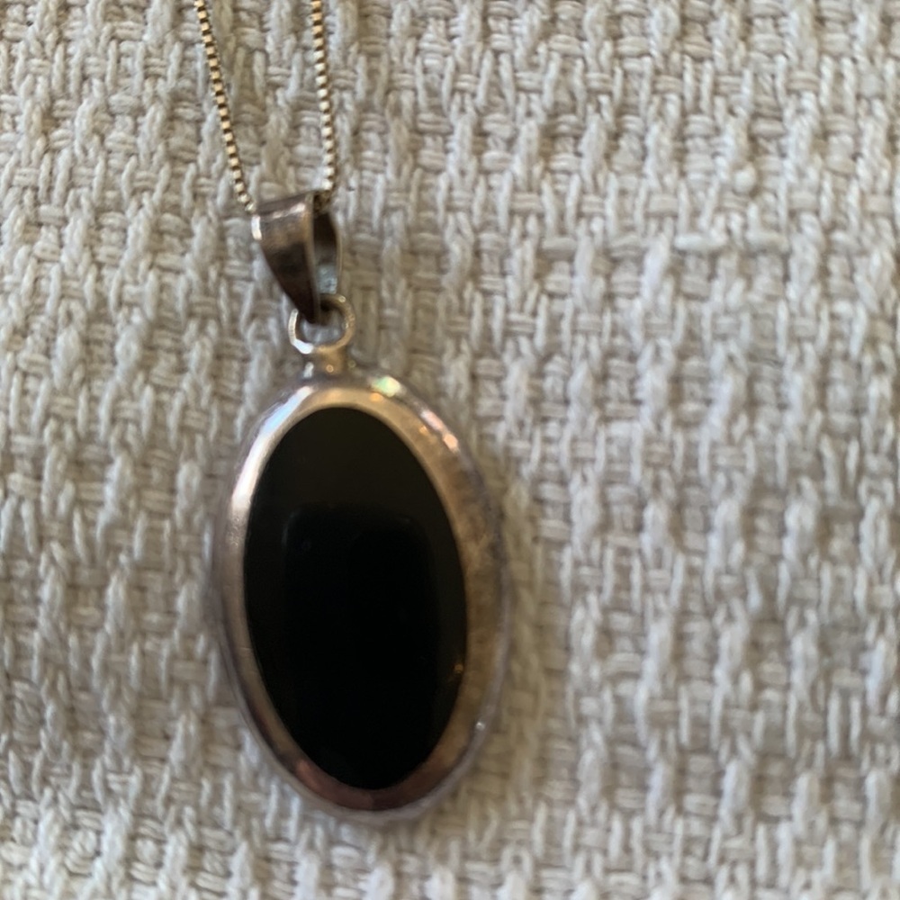 925 Sterling silver necklace with black agate and sterling silver charm